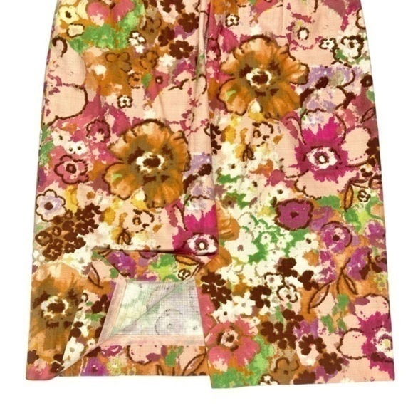 J. CREW Pencil Skirt Abstract Watercolor Floral Straight Pink Green  Purple - Picture 7 of 13